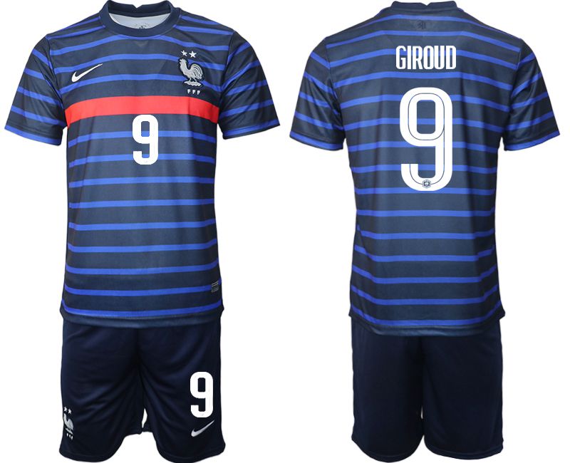 Men 2020-2021 European Cup France home blue #9 Soccer Jersey